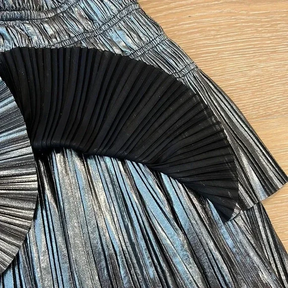 Current Air Anthropologie Metallic Silver Pleated Tiered Skirt Ruffles Small NYE - Picture 9 of 12